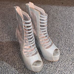 Silver sparkly rhinestone high heels